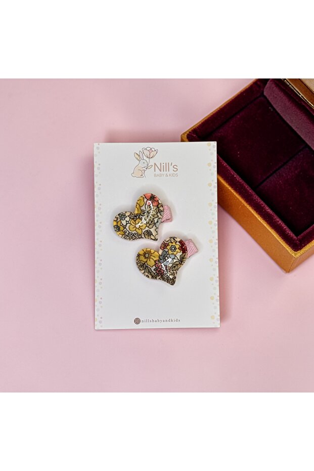 Floral Patterned Heart-Shaped Pen Clip - Dark Pink 2-Piece Set