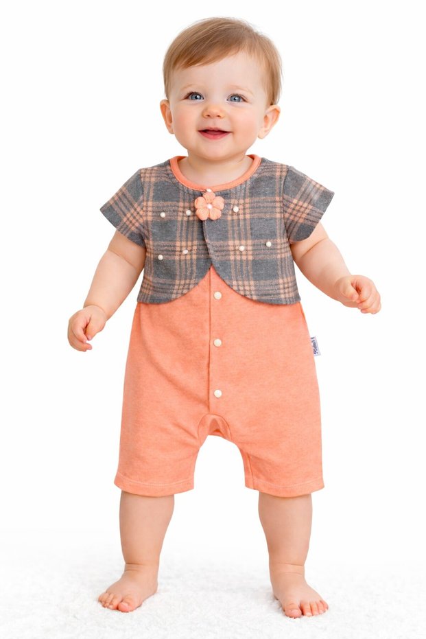 Baby Girl Plaid Detailed Jumpsuit with Floral Accessories, Stylish Summer Jumpsuit