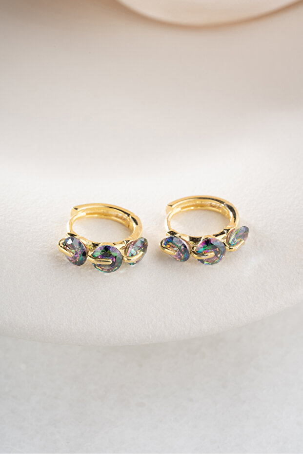 Mystical Topaz Stone Gold Color 15 mm Hoop Earrings