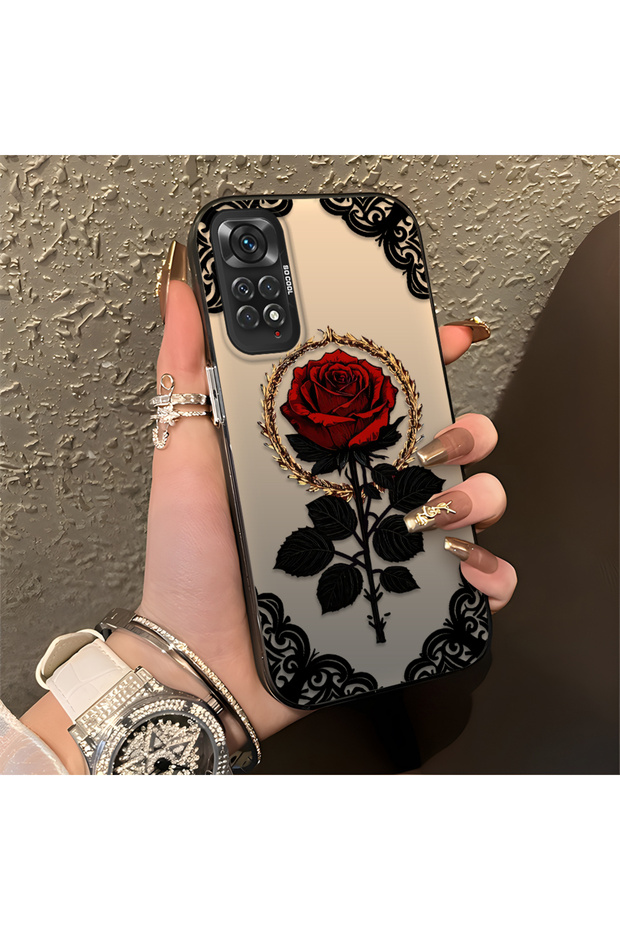 Redmi Note 11 Compatible Silicone Edge Hard Back Anti-Fall Phone Case Rose Pattern