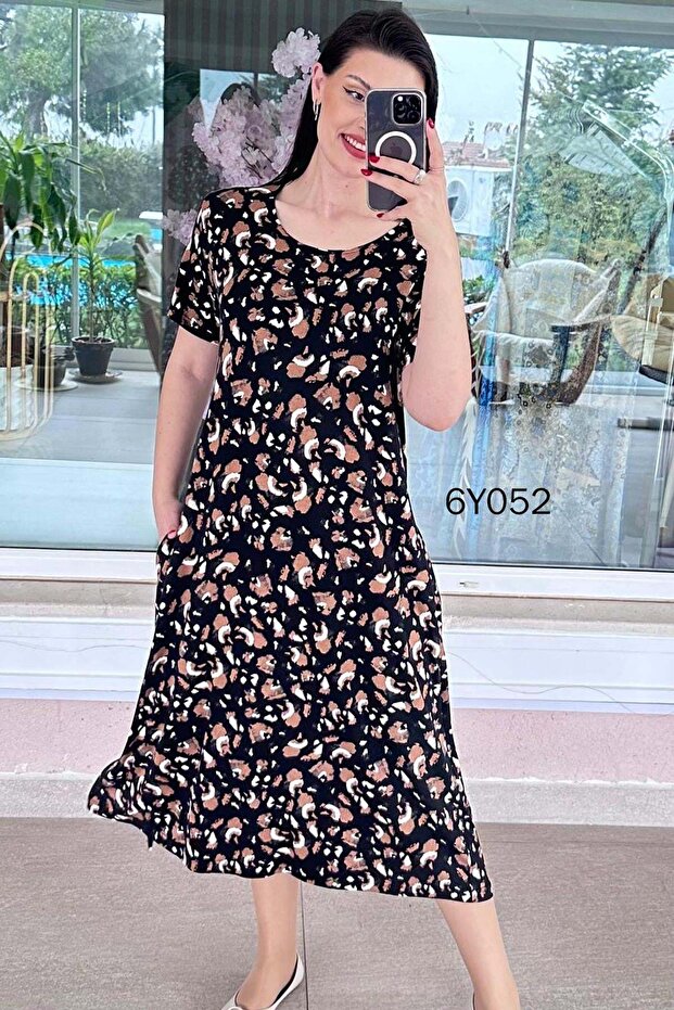 Short Sleeve Crew Neck Viscose Dress 6Y052
