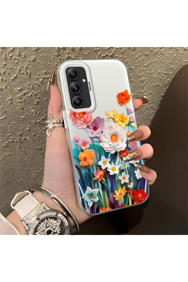 Samsung Galaxy A34 5g Compatible Silicone Edge Hard Back Anti-Fall Phone Case Flower Pattern