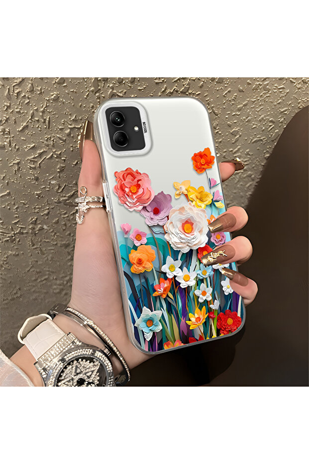 Samsung Galaxy A04 Compatible Silicone Edge Hard Back Anti-Fall Phone Case Flower Pattern