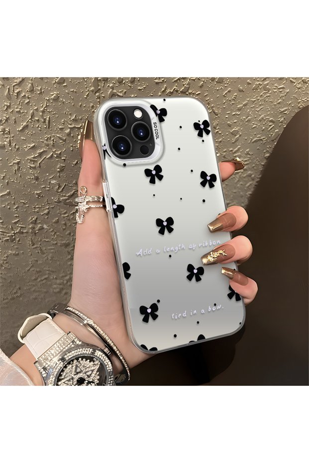 iPhone 15 Pro Max Compatible Silicone Edge Hard Back Anti-Fall Phone Case Small Bow