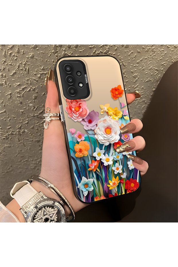 Samsung Galaxy A13 Compatible Silicone Edge Hard Back Anti-Fall Phone Case Flower Pattern