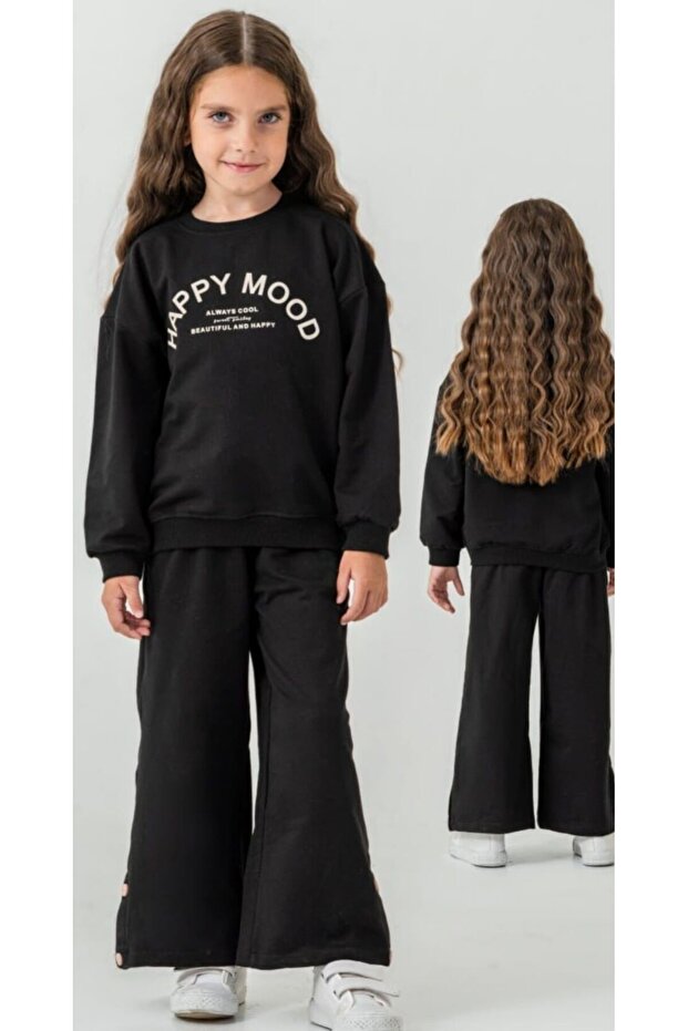 4-8 Years Old Girls' Black Tracksuit Set Stylish and Comfortable-8 Y