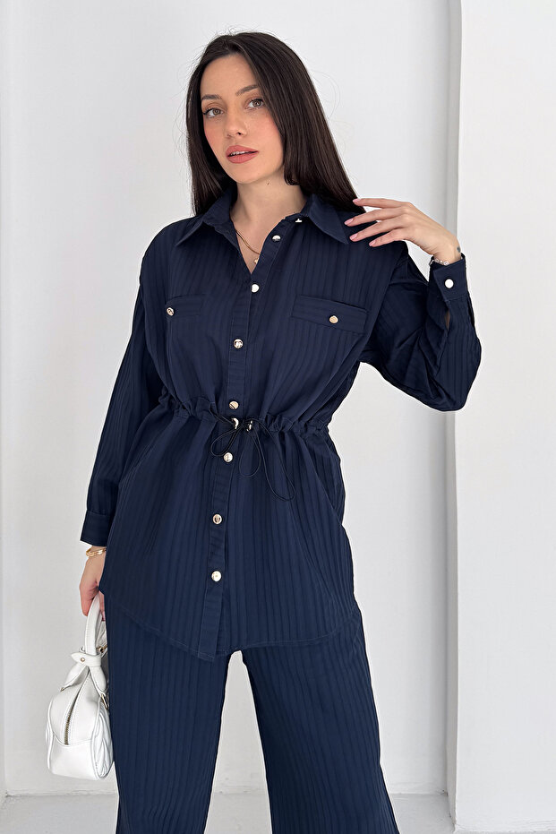Women's Striped Two-Piece Set – Shirt & Wide-Leg Pants