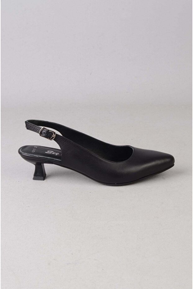 Seç 1211 Genuine Leather Heel Shoes (Heel Height: 5 cm) Black
