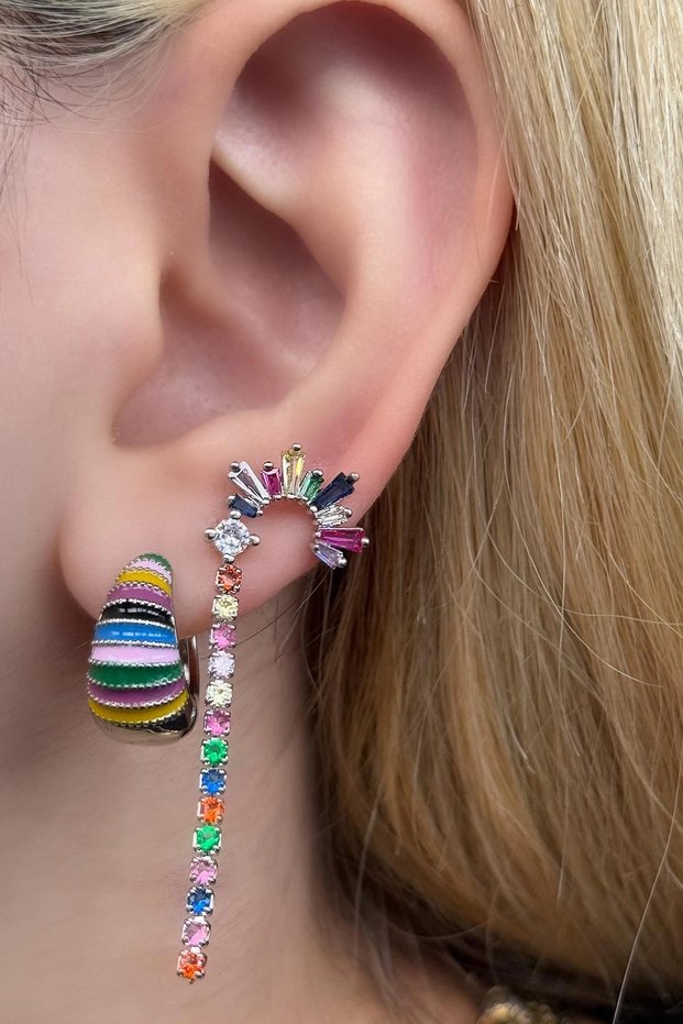 Silver Color Stone Detailed Vip Set of 3 Ysx Earrings