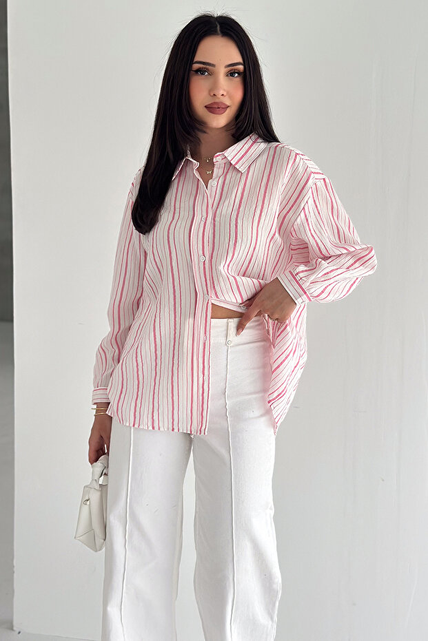 Women's Striped Oversize Shirt – Relaxed Fit Casual Elegance