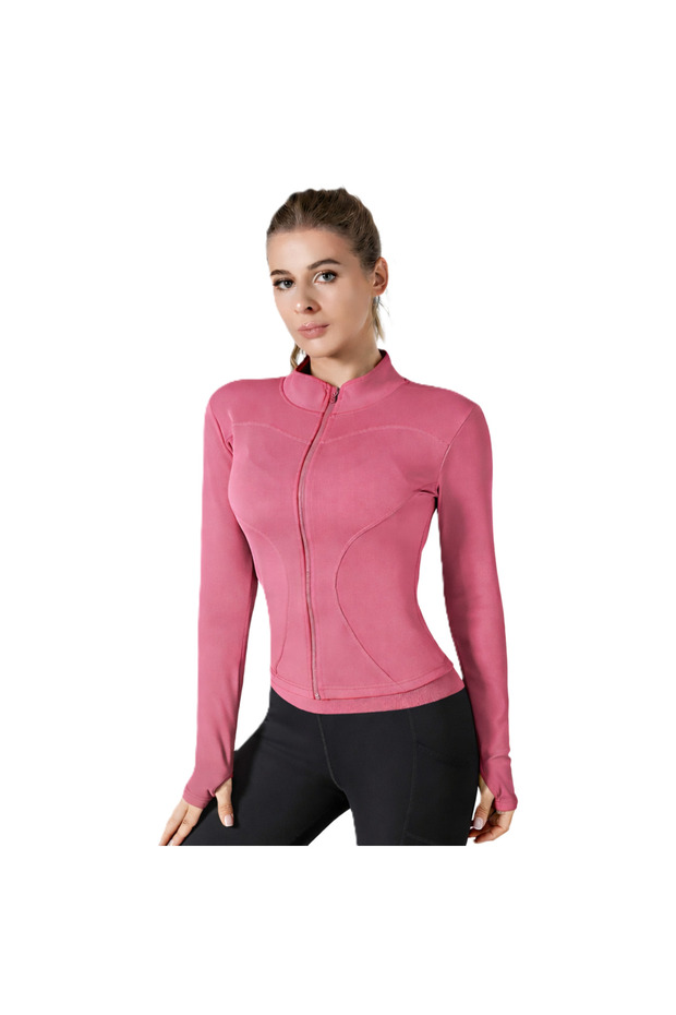 Women Fitness Running Jacket with Zipper Slim Fit Long Sleeve Activewear for Yoga Gym Training