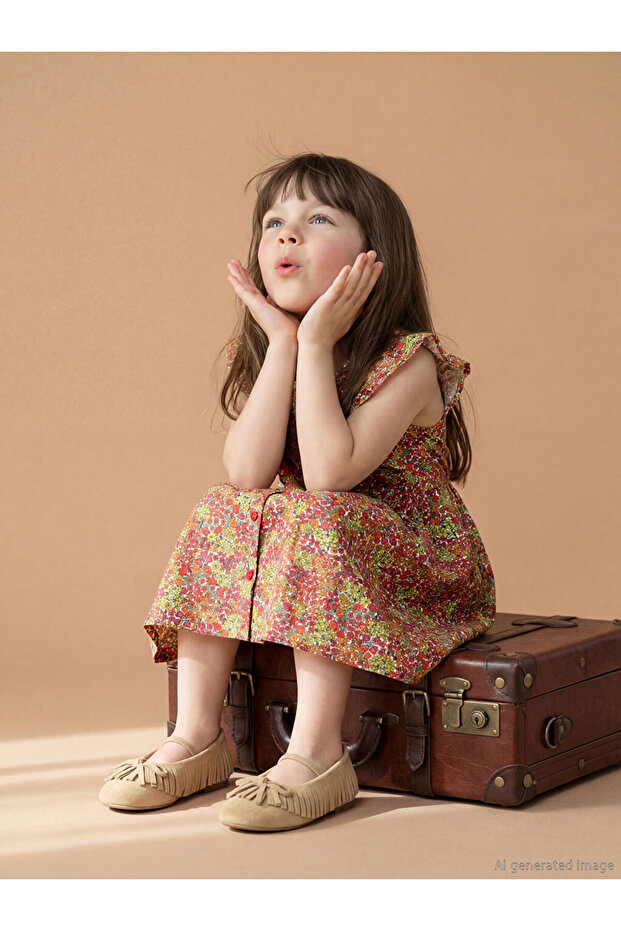 Frilly Floral Patterned Girl's Dress