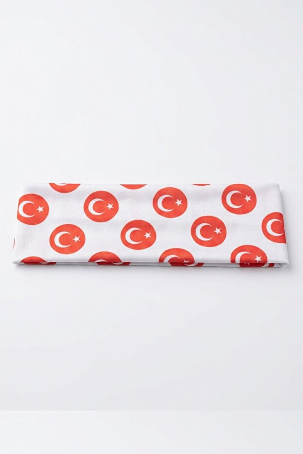 Turkish Flag Moon Star Patterned White Bandana National Holiday Accessory Unisex Hair Bandage