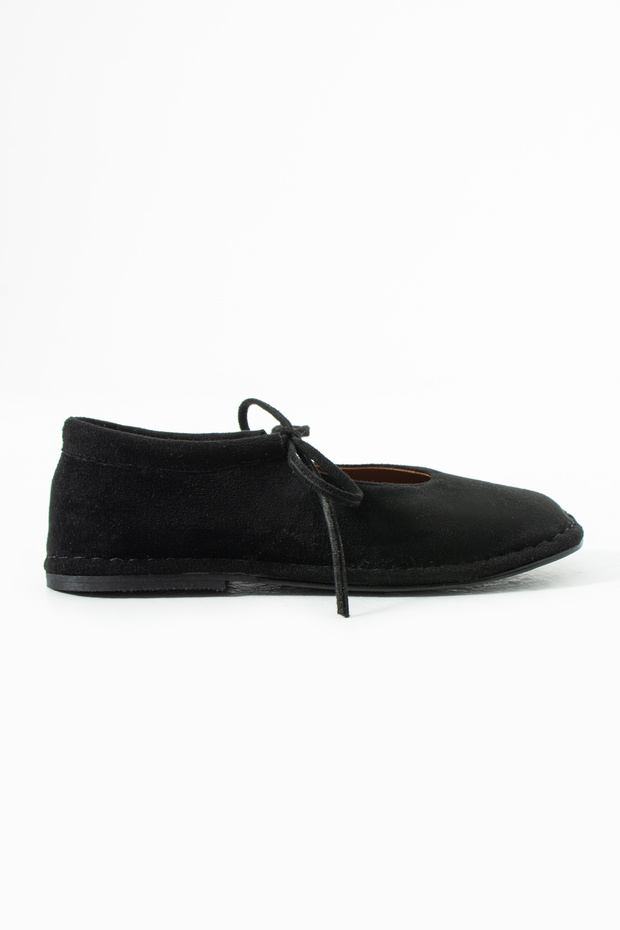 Bella Lace Detailed Black Suede Genuine Leather Ballerinas