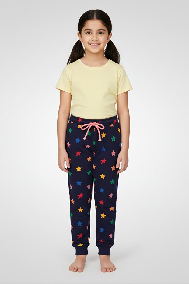 Kids Girl Allover Print Jogger Pants, Navy