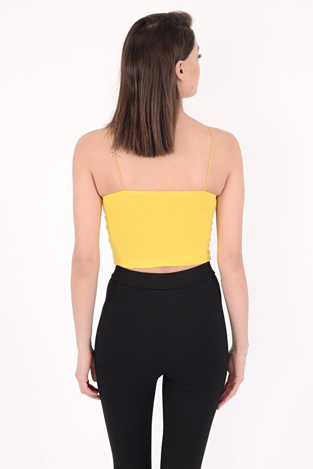 Women's Thin String Strap Double-Layered Crop Blouse, Basic Bustier - 3