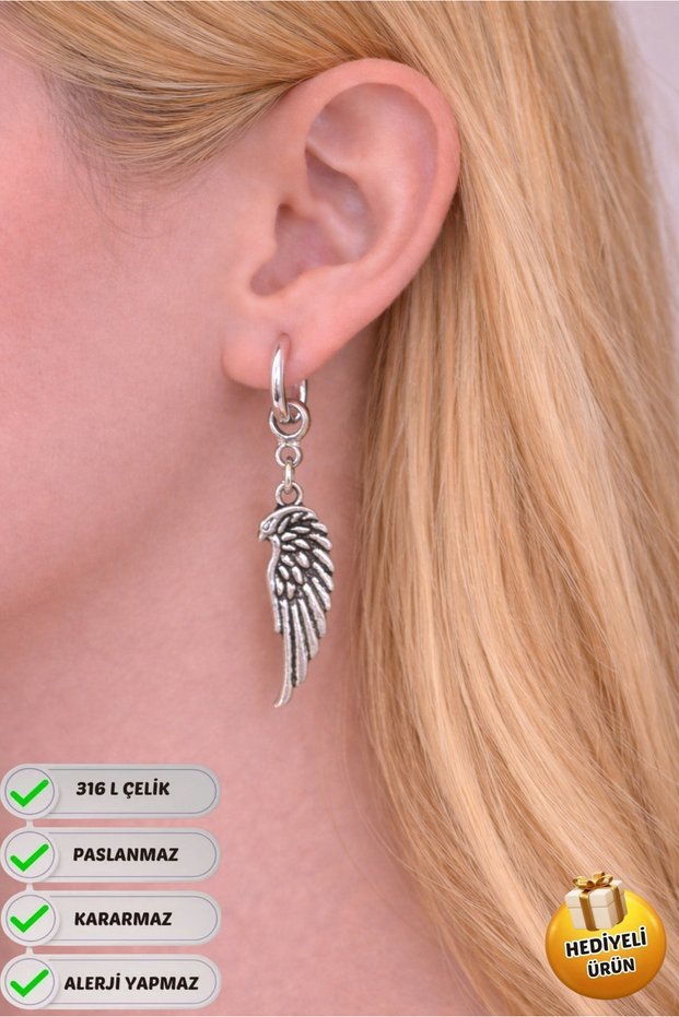 Steel Special Design Dangle Gift Angel Wing Couple Earrings, Does Not Tarnish or Fade