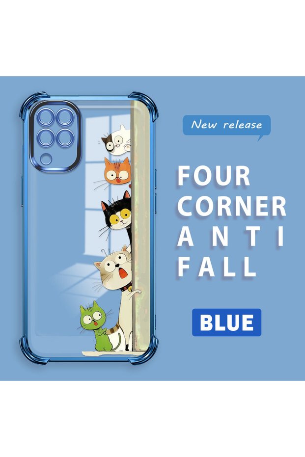 Samsung Galaxy M12 Compatible Camera Protected Transparent Soft Silicone Phone Case Cat Pattern