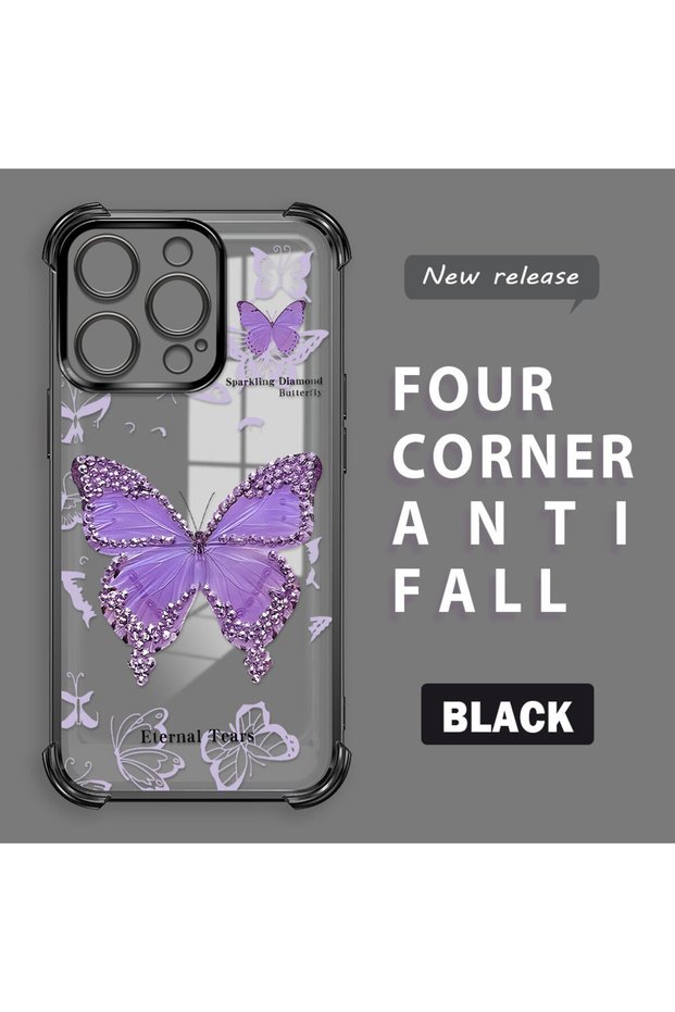 iPhone 14 Pro Compatible Camera Protected Transparent Soft Silicone Phone Case Butterfly Pattern