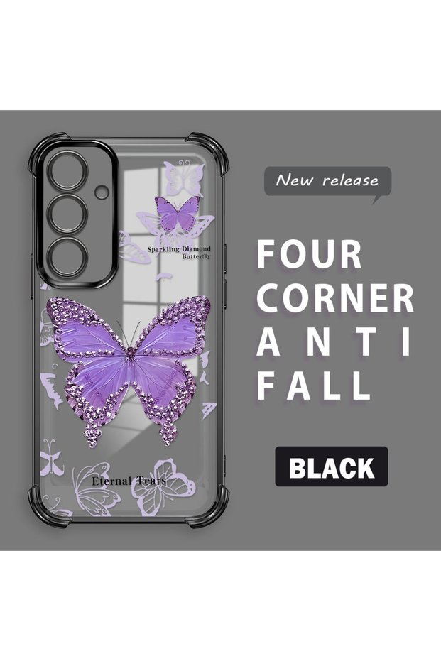 Samsung Galaxy S24 Plus Compatible Camera Protected Transparent Soft Silicone Phone Case Butterfly Pattern