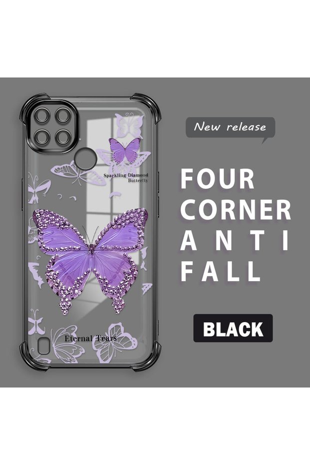 Realme C21Y Compatible Camera Protected Transparent Soft Silicone Phone Case Butterfly Pattern