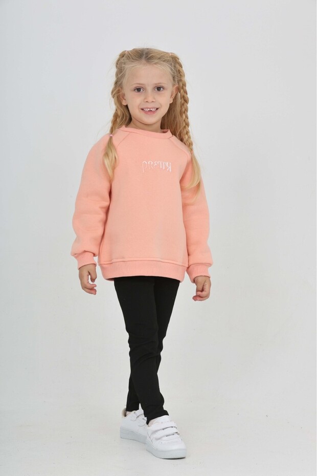 Girl's Embroidered Crew Neck Raglan Sleeve Sweatshirt 24909