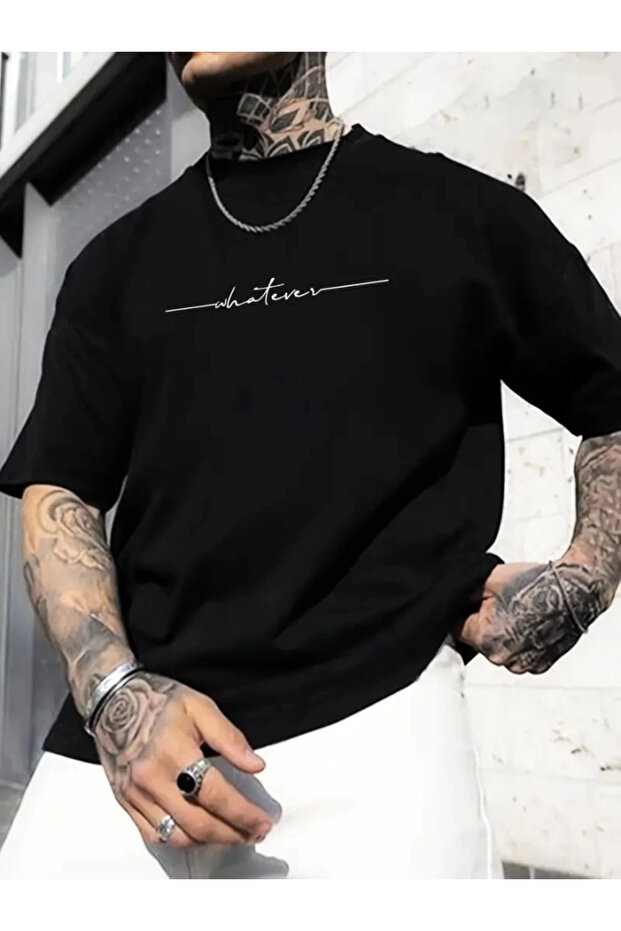 Printed Oversize Crew Neck T-Shirt - Black