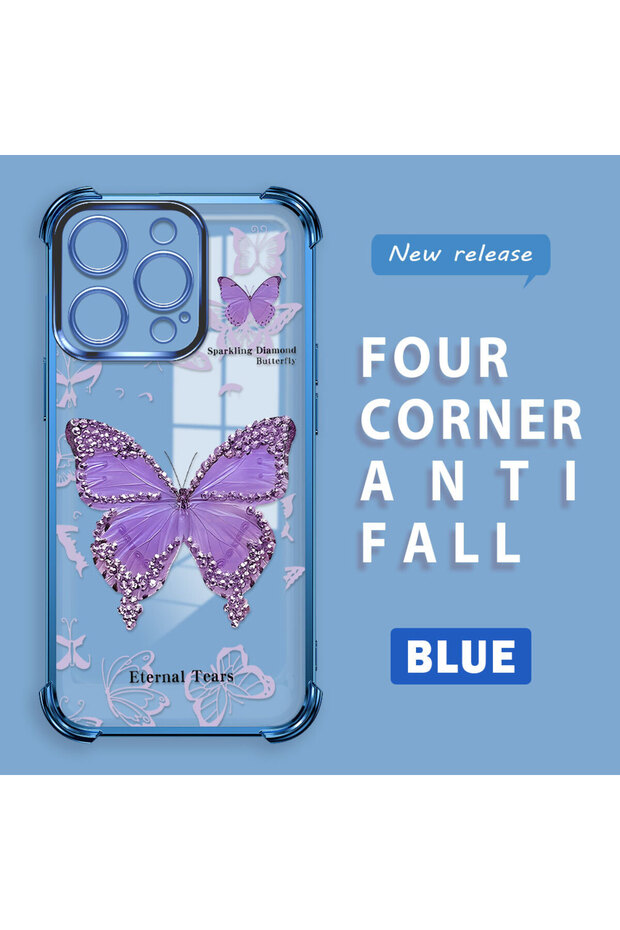 iPhone 14 Pro Compatible Camera Protected Transparent Soft Silicone Phone Case Butterfly Pattern
