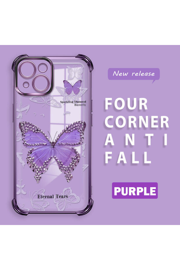 iPhone 15 Compatible Camera Protected Transparent Soft Silicone Phone Case Butterfly Pattern