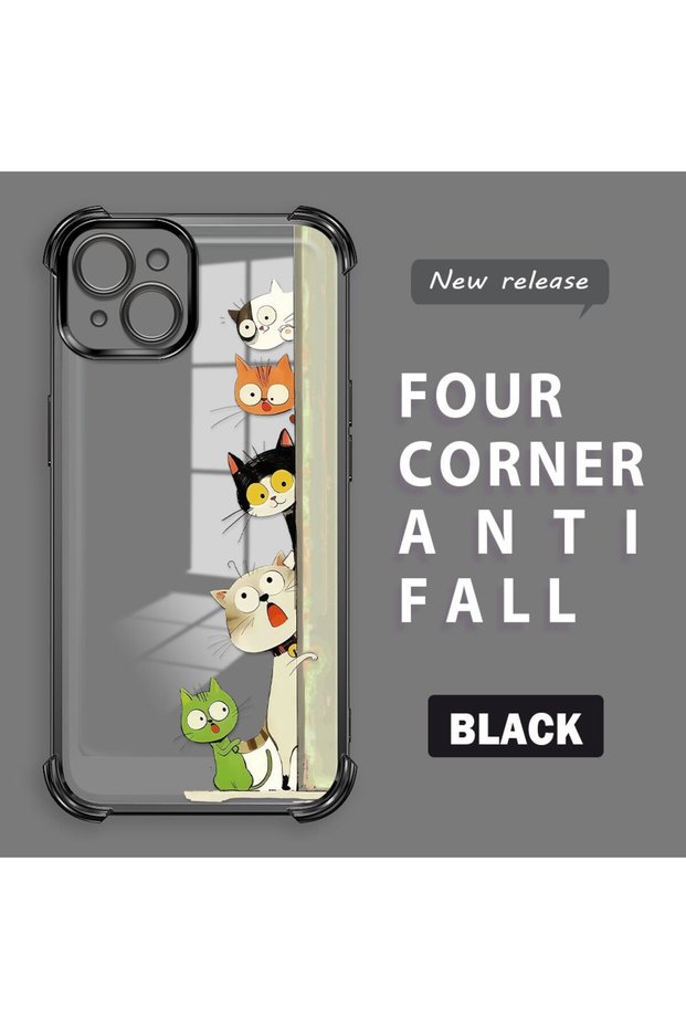 iPhone 15 Plus Compatible Camera Protected Transparent Soft Silicone Phone Case Cat Pattern