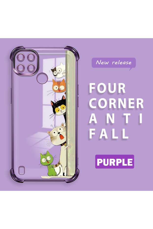 Realme C21Y Compatible Camera Protected Transparent Soft Silicone Phone Case Cat Pattern
