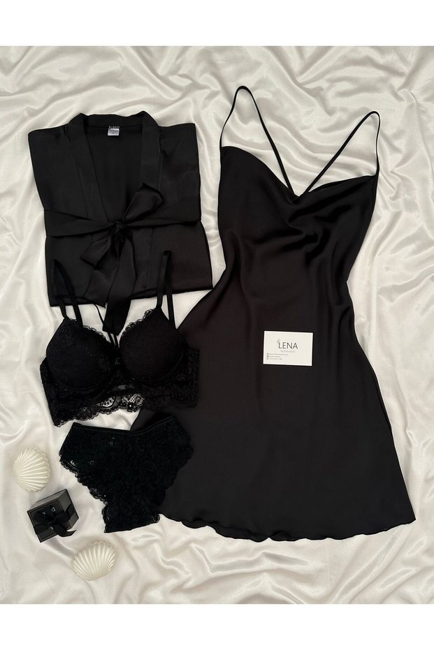 Women's Jasmin Satin Dressing Gown Nightgown Set with Underwear