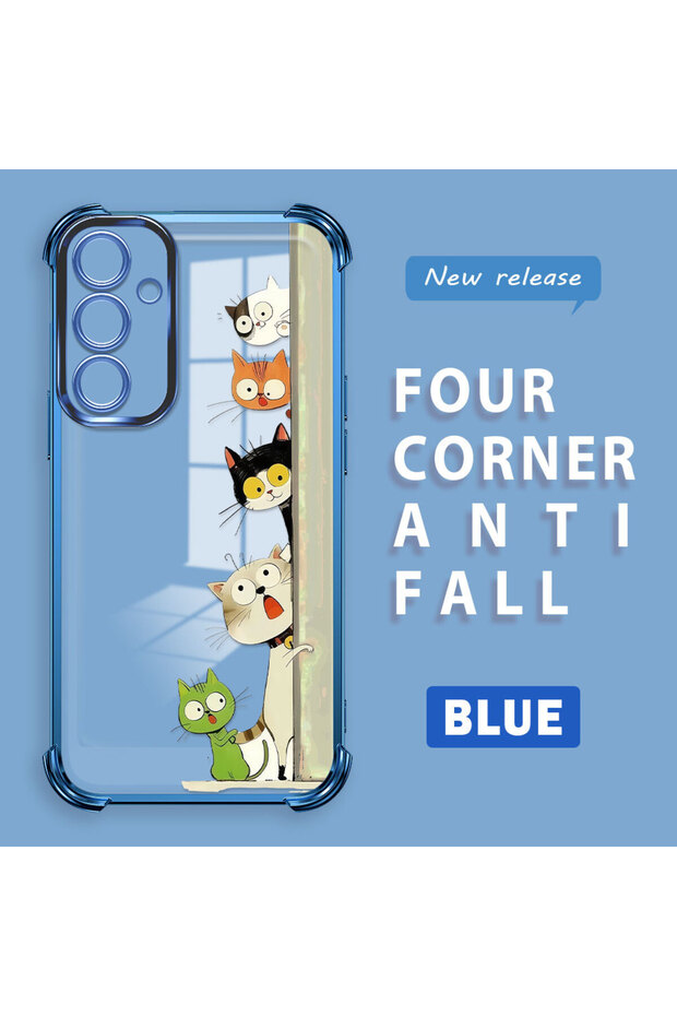 Samsung Galaxy A55 Compatible Camera Protected Transparent Soft Silicone Phone Case Cat Pattern