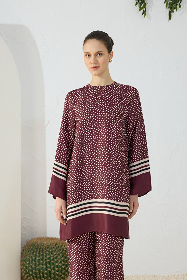 Bordo Desenli Tunik - 2