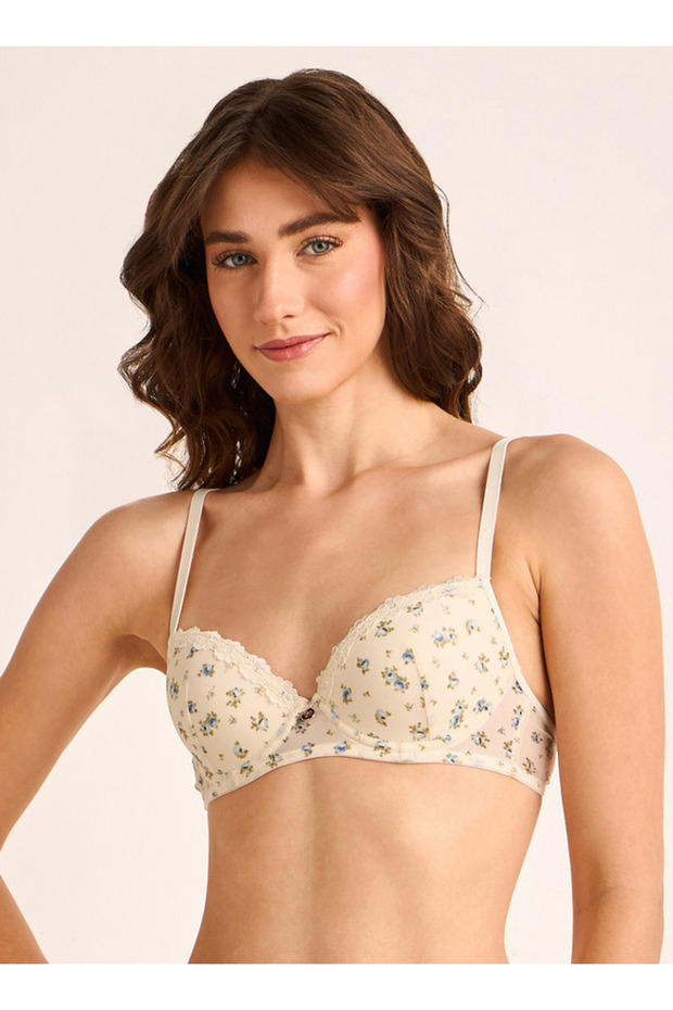 Demi Bra with Floral Print Mesh