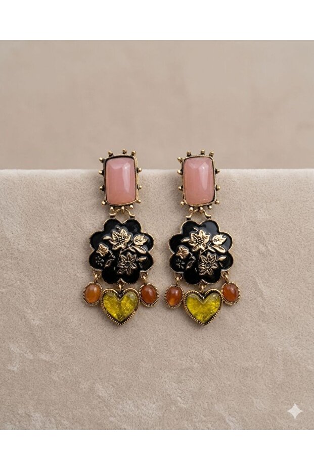 Stone-Studded Dangle Earrings - 2