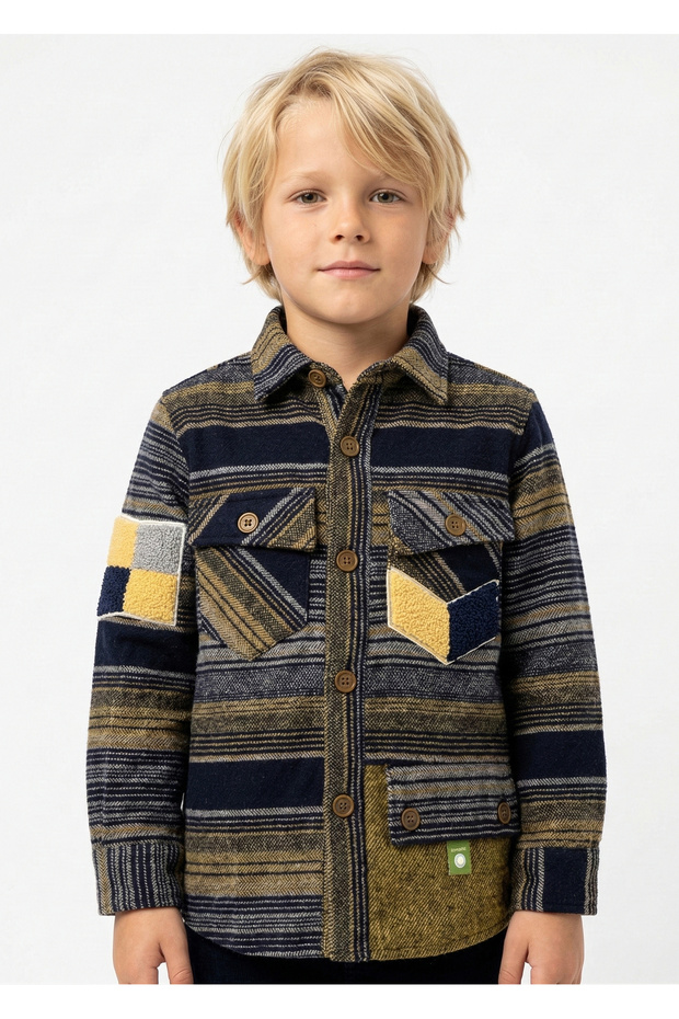 Boy's yellow striped lumberjack shirt