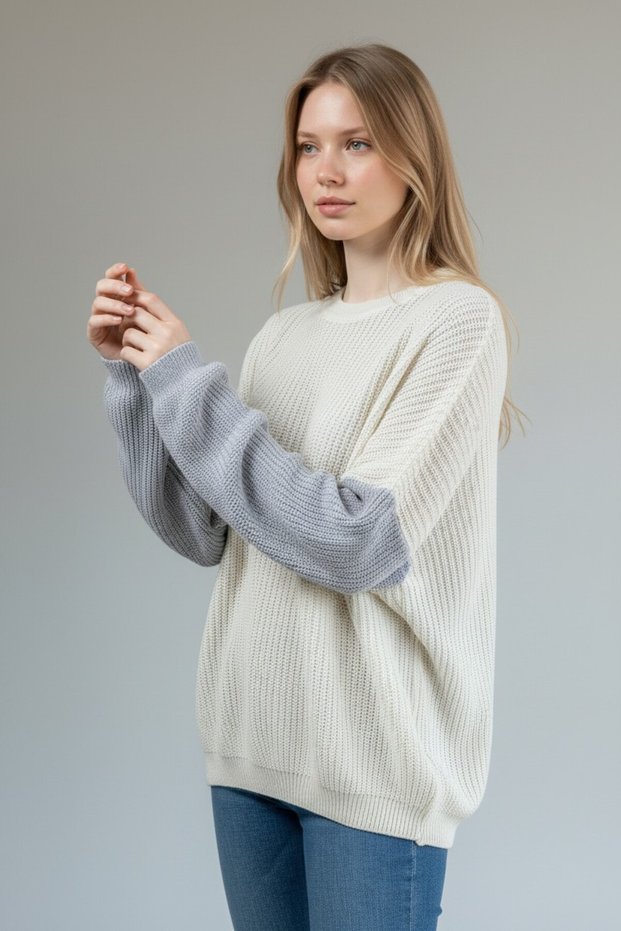 Kolu Rbluzenkli Thessaloniki Knitted Oversize White Women's Sweater