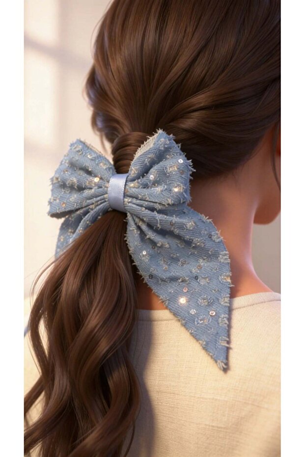 Fringed Blue Bow Automatic Buckle - 1