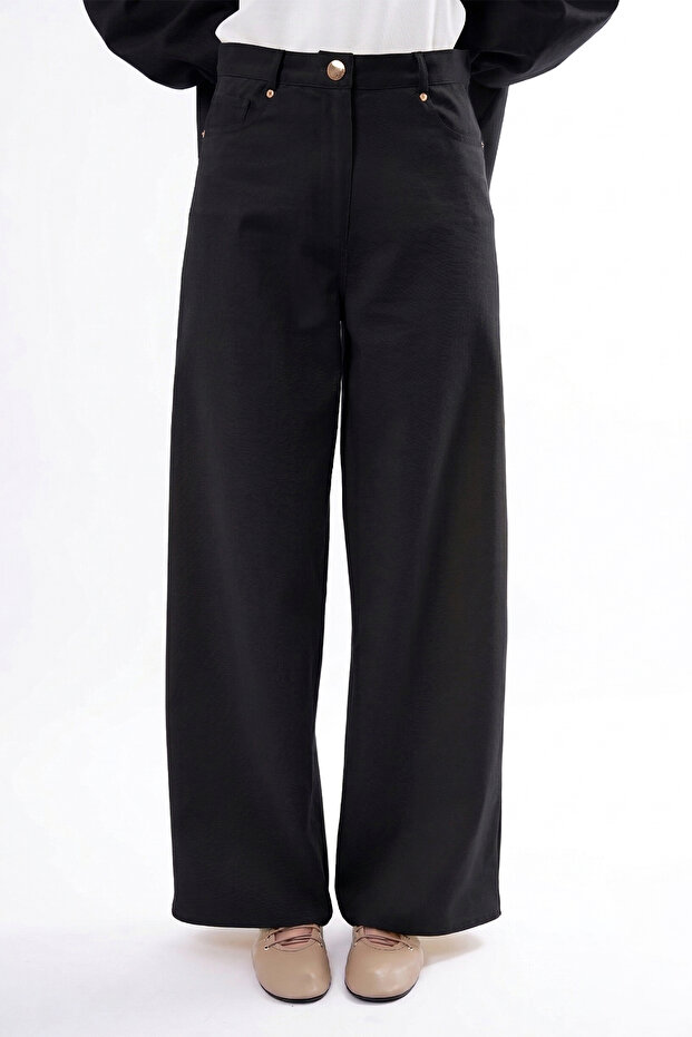 Wide Leg Denim Trousers 350 Black