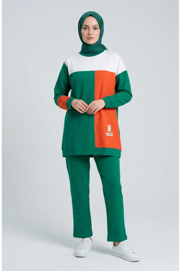 Block Patterned Double Set 70096-02 Green - 2