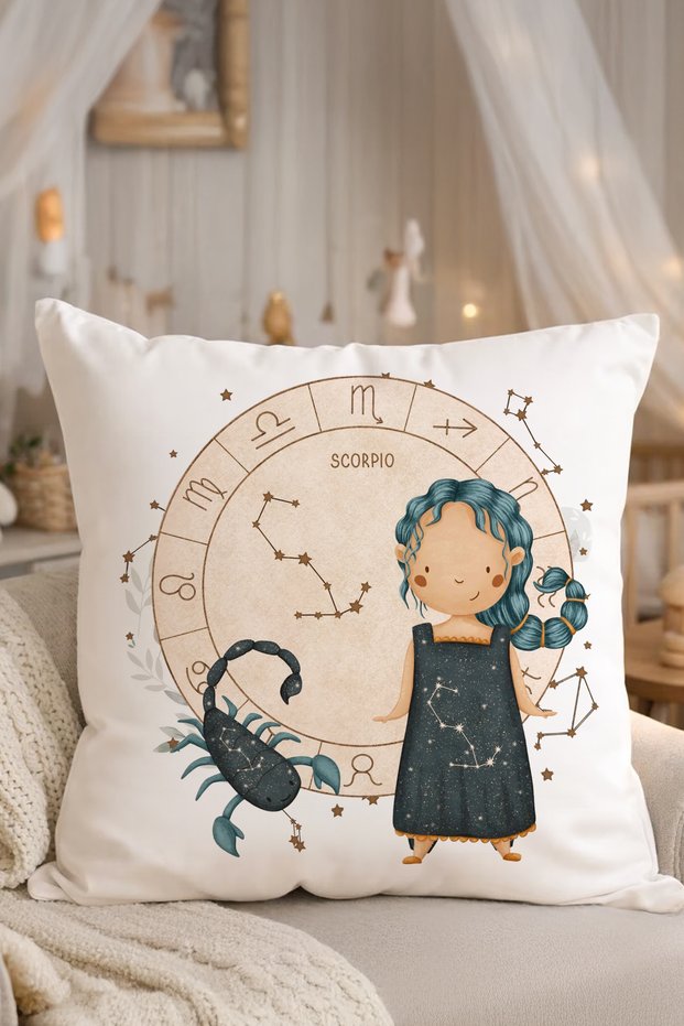 Baby Room Decorative Pillow with 100% Cotton Inner Filling | Newborn Baby Gift | Scorpio Sign