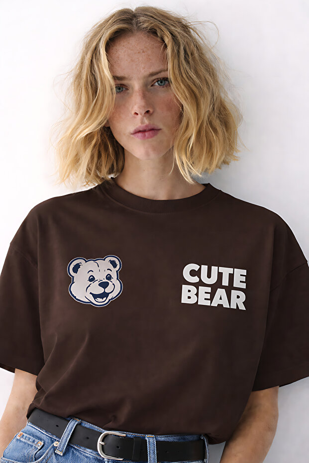 Cute Bear Printed Crew Neck Unisex Oversize T-Shirt – Cotton Casual T-Shirt
