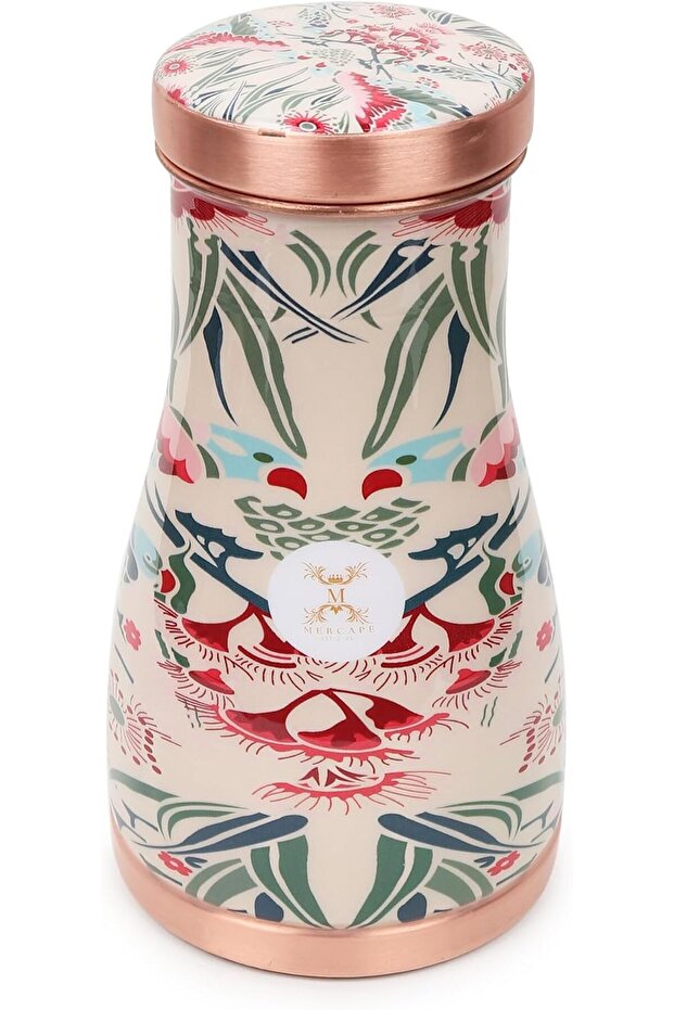 100% Pure Copper Water Bedside Bottle with Ample Multicolor Print Design 1000 ML