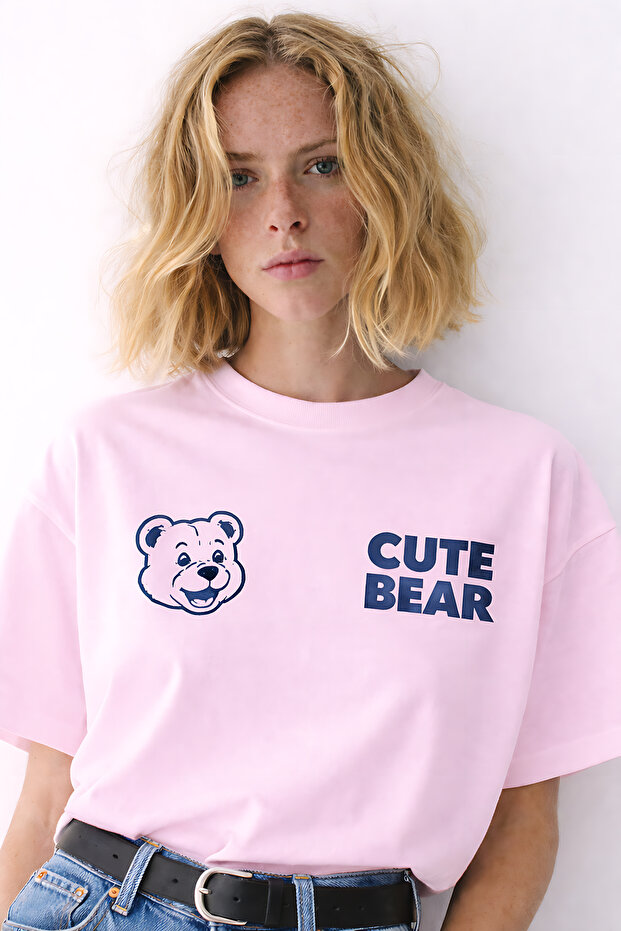 Cute Bear Printed Crew Neck Unisex Oversize T-Shirt – Cotton Casual T-Shirt