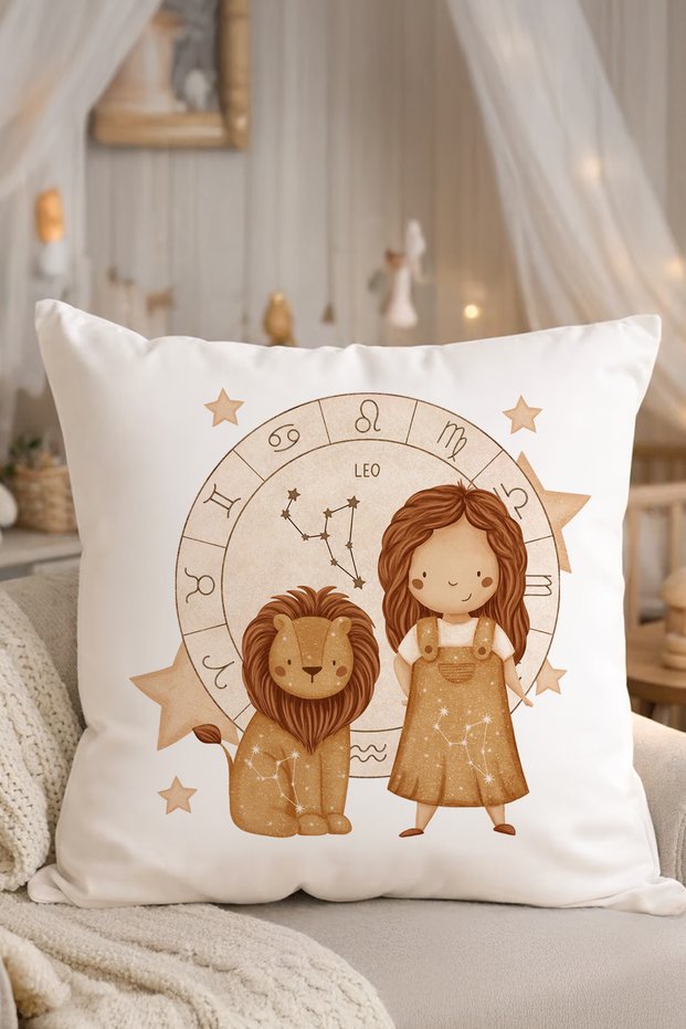 Baby Room Decorative Pillow with 100% Cotton Inner Filling | Newborn Baby Gift | Leo Sign