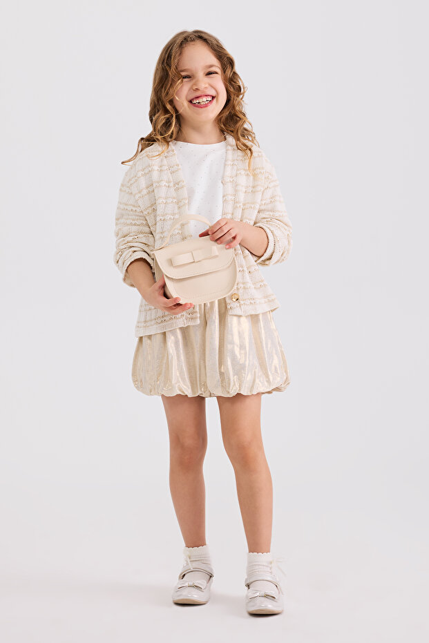 Girl's Glittery Ecru Knitwear Cardigan