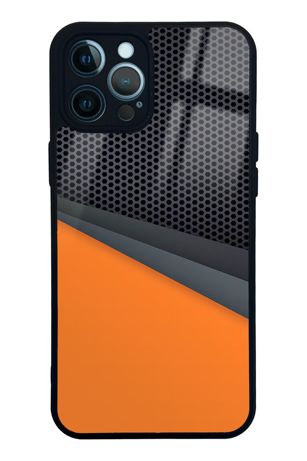 iPhone 12 Pro Max Glossy Phone Case with Orange Cross Design