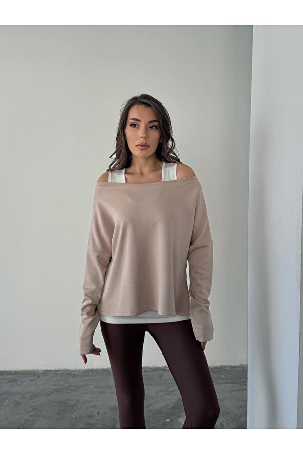Off-Shoulder Tank Top Blouse - Beige