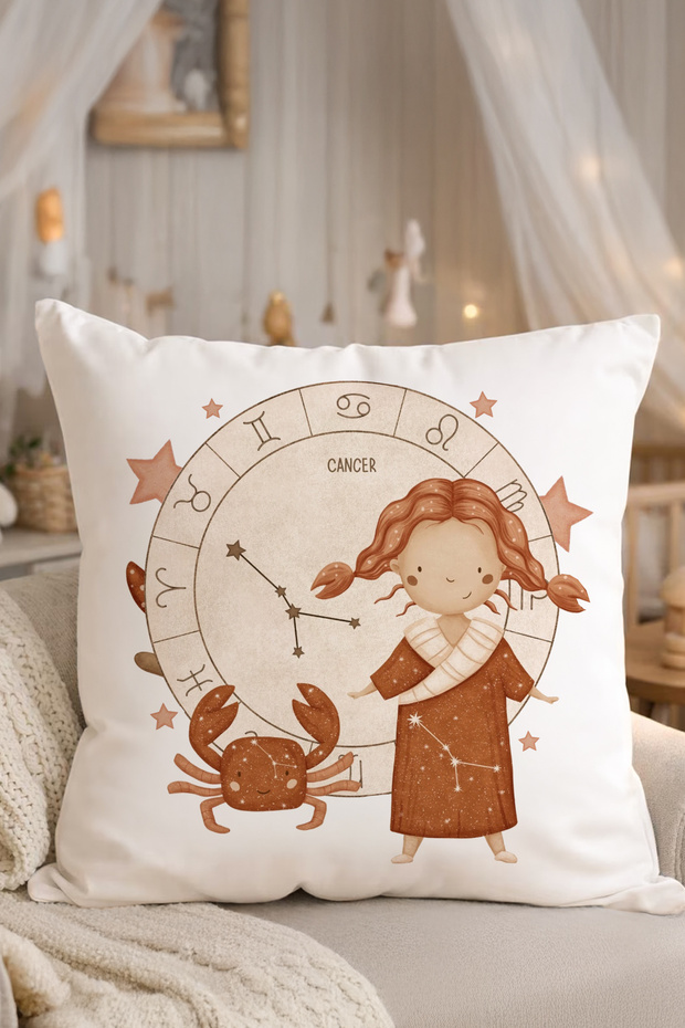 Baby Room Decorative Pillow with 100% Cotton Inner Filling | Newborn Baby Gift | Cancer Sign